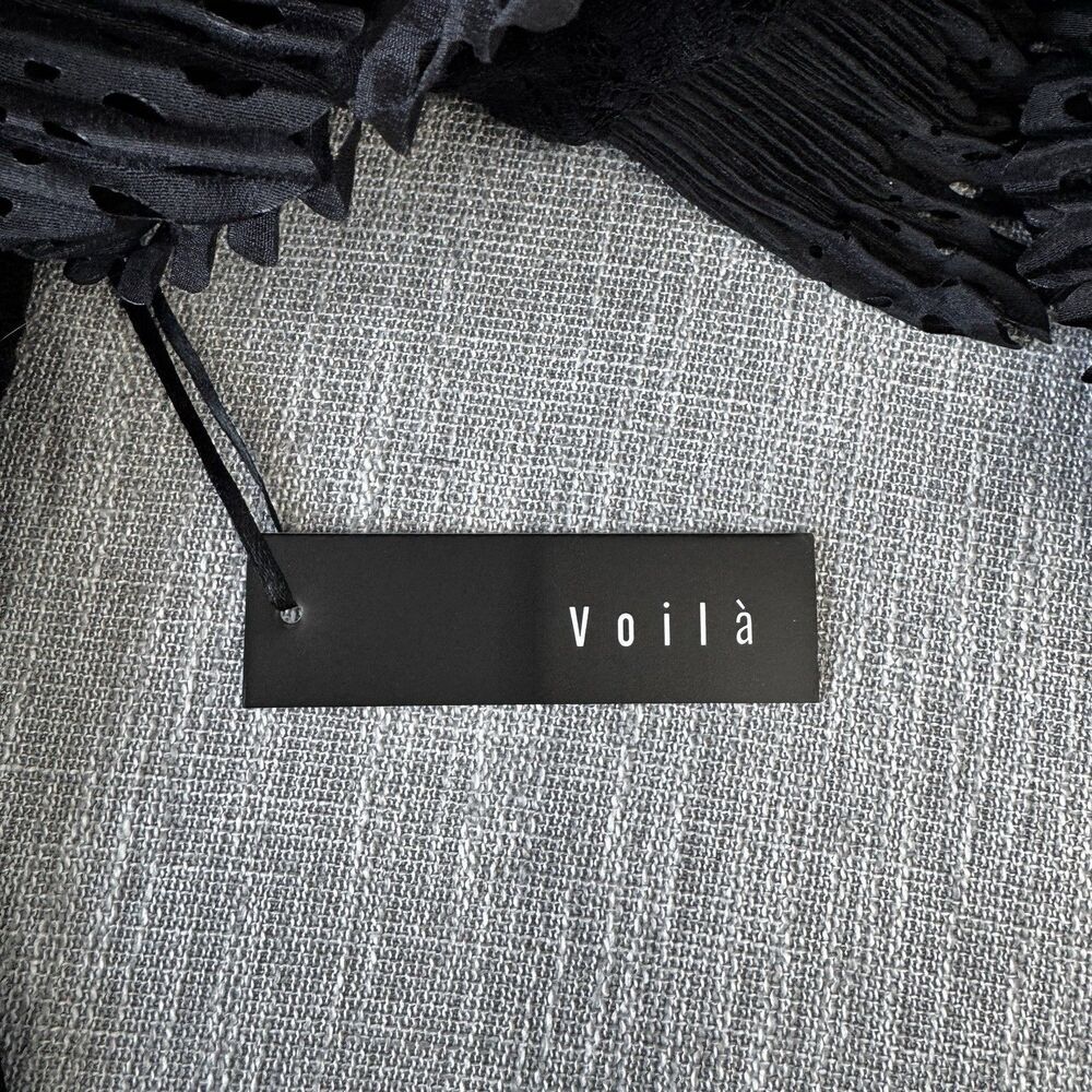 Voilà Black Pleated Lace Blouse L NWT Sheer Avant Garde Statement Ruffle Top - Picture 6 of 12